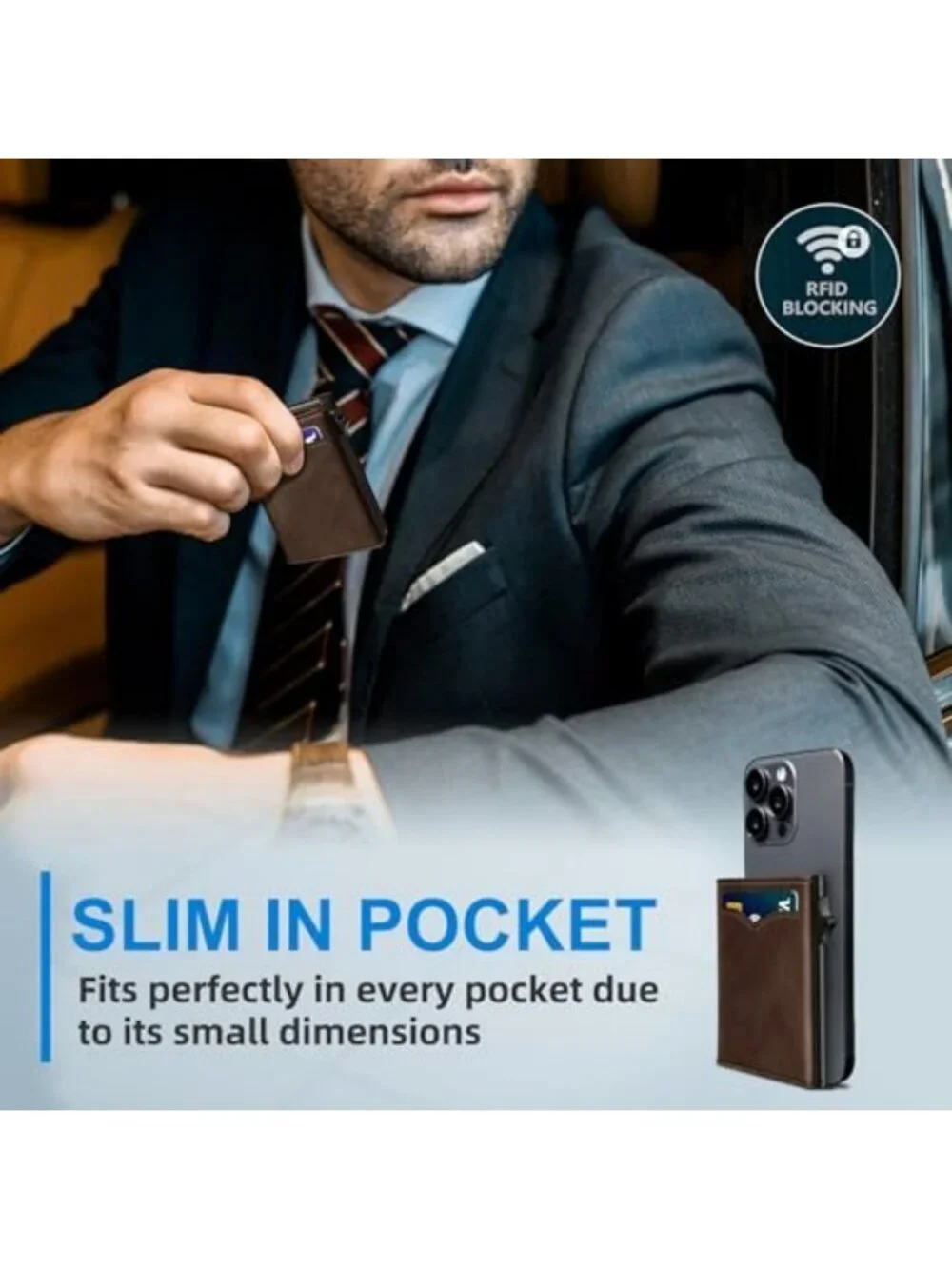 Slim RFID Blocking Wallet for Men - Cash Pocket, 2 ID Windows, Pop-Up Card